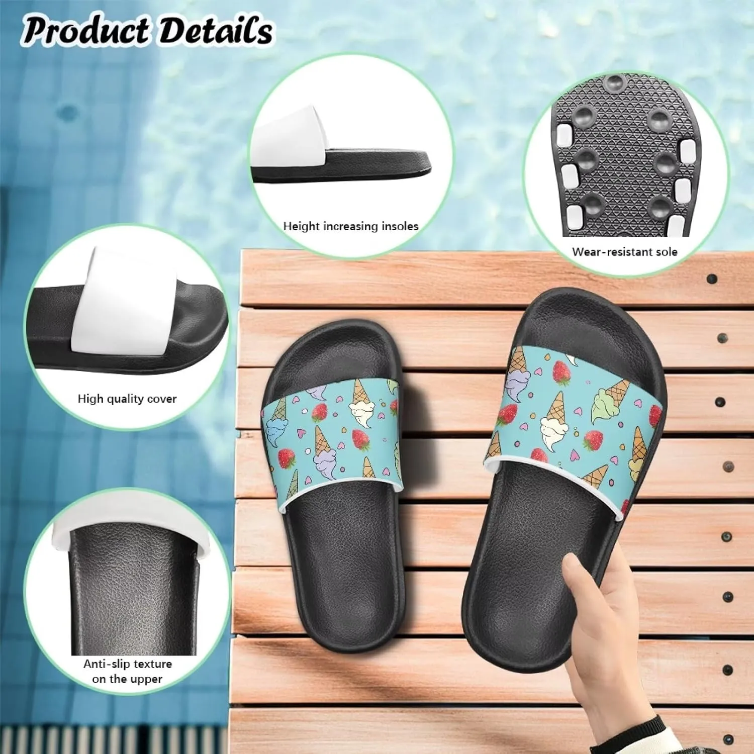 Doojoayie Summer Fruits Non-Slip Slides for Little Kids Girls Beach Water Play