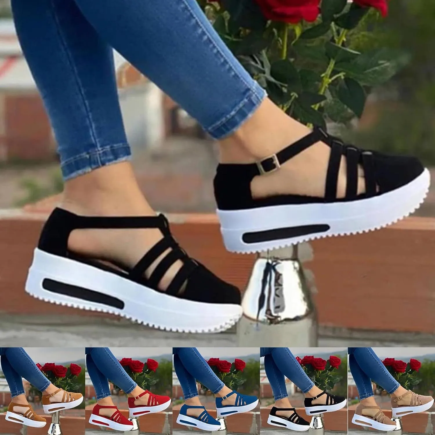 Eduavar Sandalias para Mujer, Orthopedic Sandals for Women Closed Toe Sandals Plarform Sandals with Back Strap