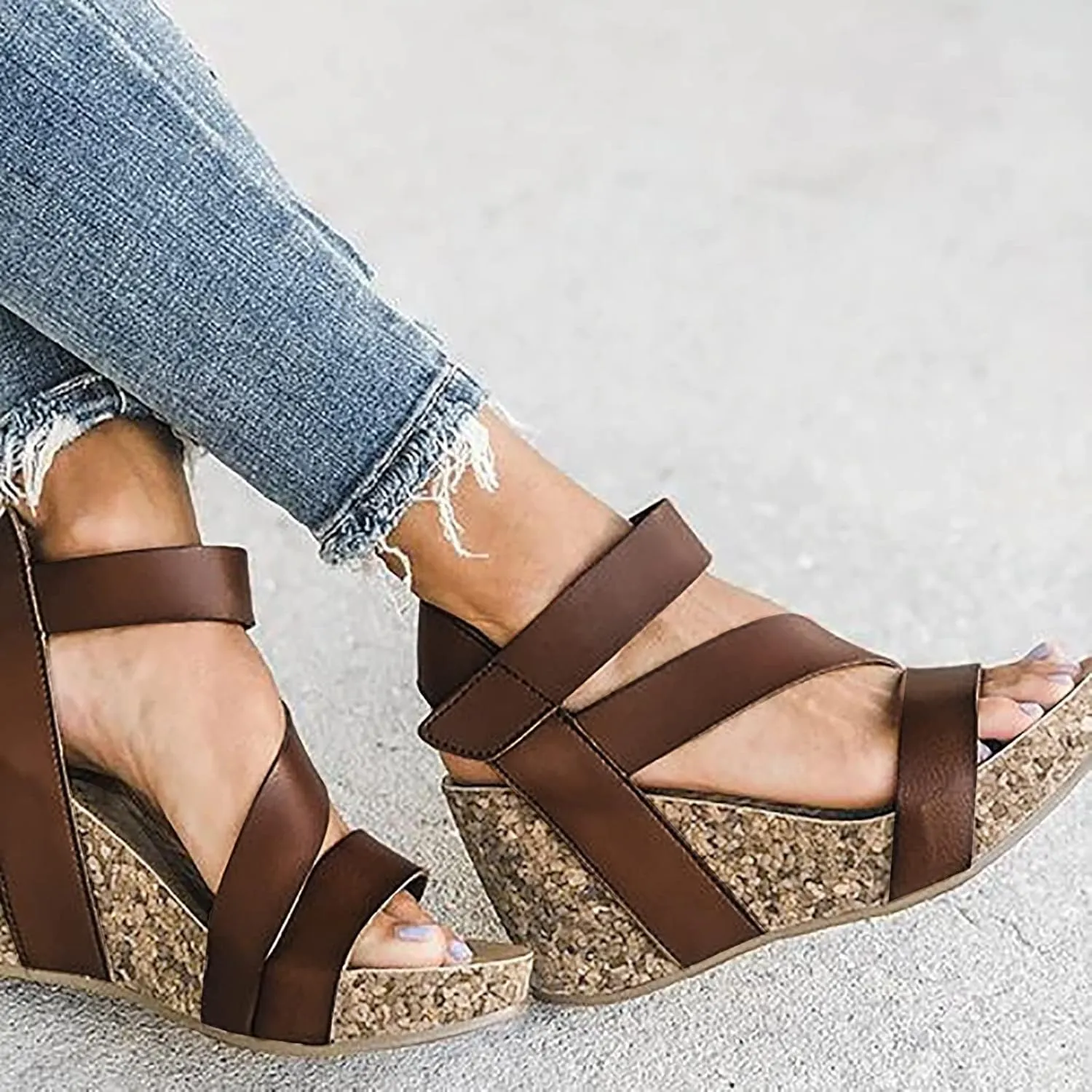 Eduavar Sandals for Women Dressy, Sandals Women Dressy Summer Leather Wedge Platform Sandals Open Toe Sandals Shoes