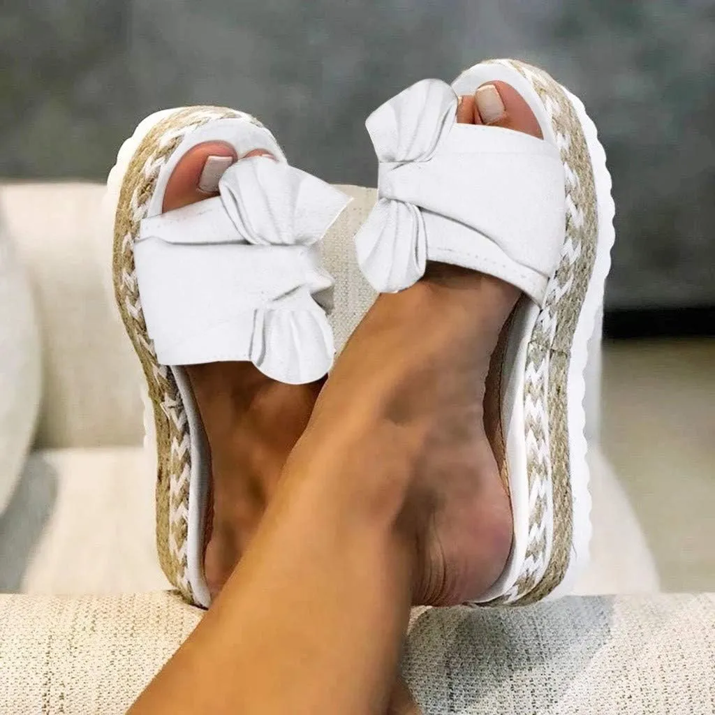 Eduavar Sandals Women Dressy Summer, Sandals Women Bow Toe Wedge Platforms Sandals Dressy Summer Comfy Slip On Sandals