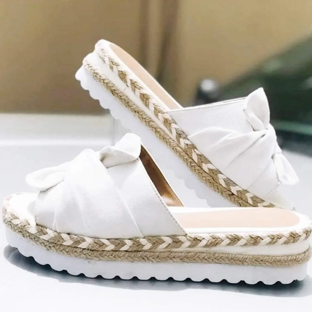 Eduavar Sandals Women Dressy Summer, Sandals Women Bow Toe Wedge Platforms Sandals Dressy Summer Comfy Slip On Sandals