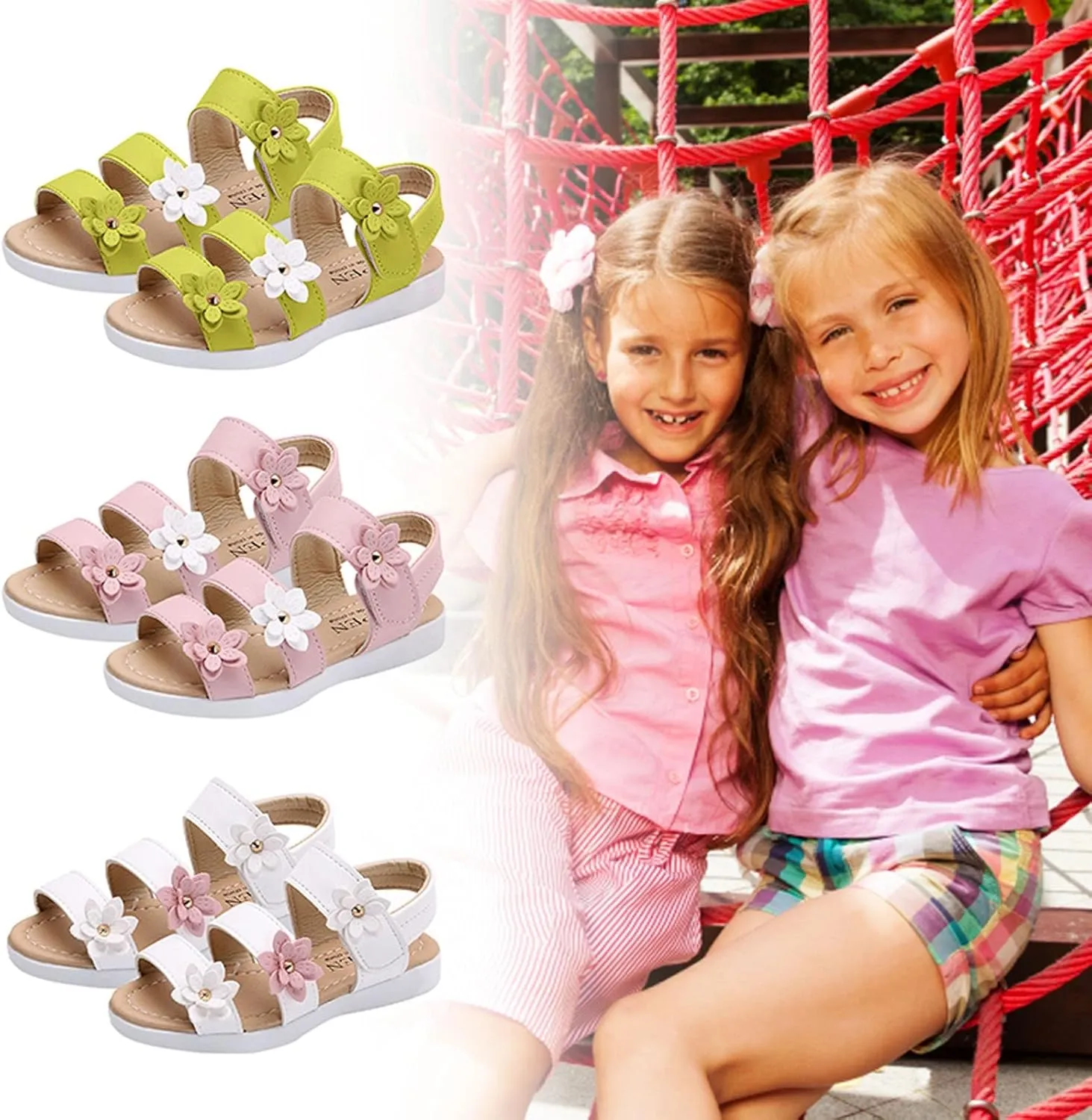 EnJoCho 1 to 12 Years Summer Kids Child Sandals Fashion Big Flower Girls Flat Pricness Shoes Baby First (White, 2-2.5 Years)
