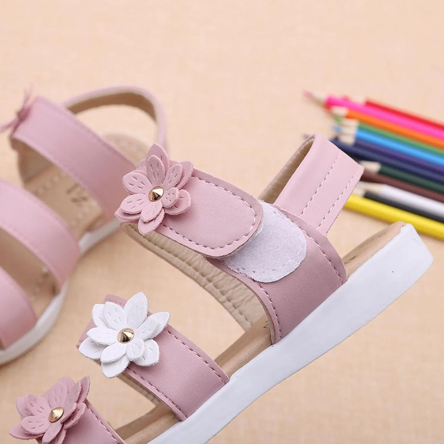 EnJoCho 1 to 12 Years Summer Kids Child Sandals Fashion Big Flower Girls Flat Pricness Shoes Baby First (White, 2-2.5 Years)
