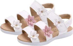 EnJoCho 1 to 12 Years Summer Kids Child Sandals Fashion Big Flower Girls Flat Pricness Shoes Baby First (White, 2-2.5 Years)