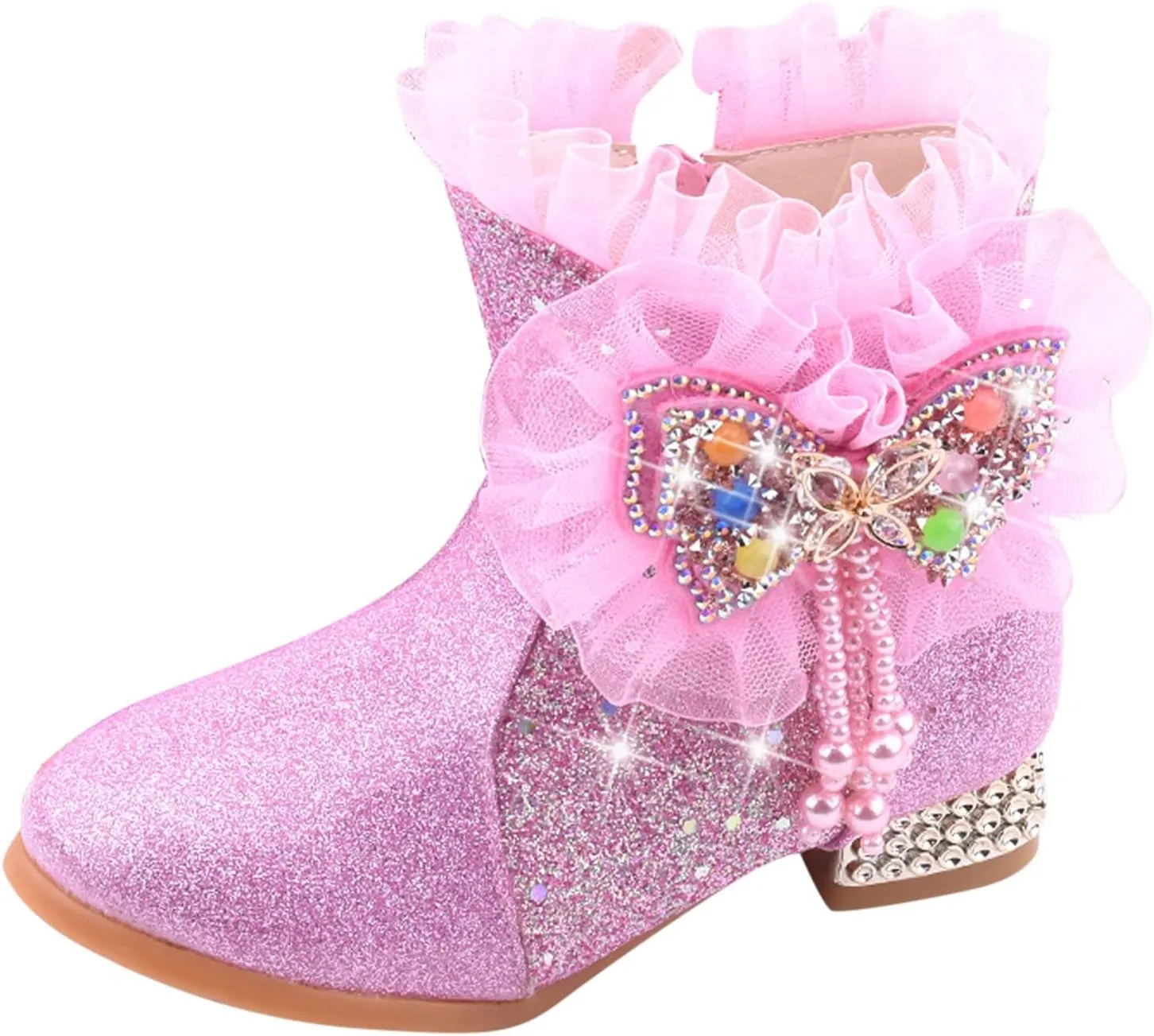 EnJoCho Toddler Single Shoes Toddler Girls Booties Little Kid Shoes Short Boots Girls Ankle Boots Cotton (Pink, 12-12.5 Years)