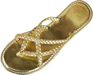 Flat Sandals for Women Dressy Slip-on Open Toe Comfort Thong Strappy Sandals Comfortable Non Slip Summer Shoes Ladies Vintage Beach Sandals