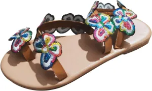 Flat Sandals for Women Dressy Slip-on Open Toe Embroidered Thong Strappy Sandals Vacation Non Slip Trendy Summer Sandals Ladies Retro Casual Sandals