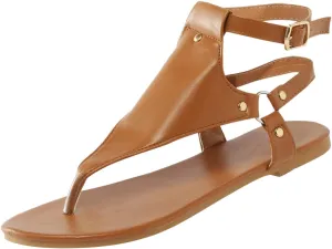 Flat Sandals for Women Dressy T-Strap Thong Flat Leather Strappy Sandal Summer Comfortable Ankle Strap Womens Open Toe Casual Sandal