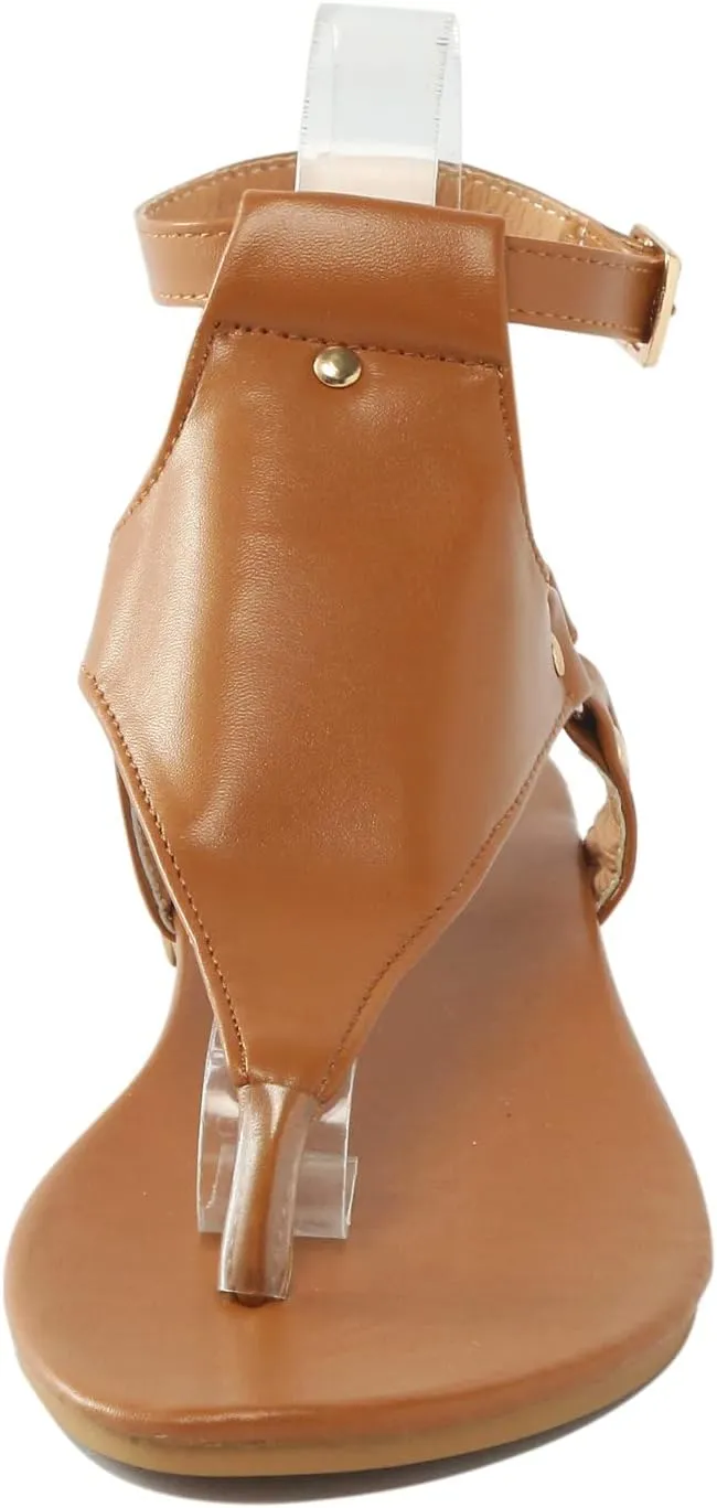 Flat Sandals for Women Dressy T-Strap Thong Flat Leather Strappy Sandal Summer Comfortable Ankle Strap Womens Open Toe Casual Sandal