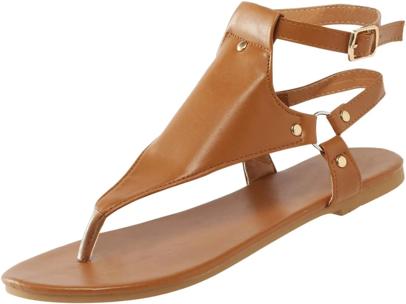 Flat Sandals for Women Dressy T-Strap Thong Flat Leather Strappy Sandal Summer Comfortable Ankle Strap Womens Open Toe Casual Sandal
