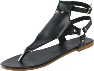 Flat Sandals for Women Dressy T-Strap Thong Flat Leather Strappy Sandal Summer Comfortable Ankle Strap Womens Open Toe Casual Sandal