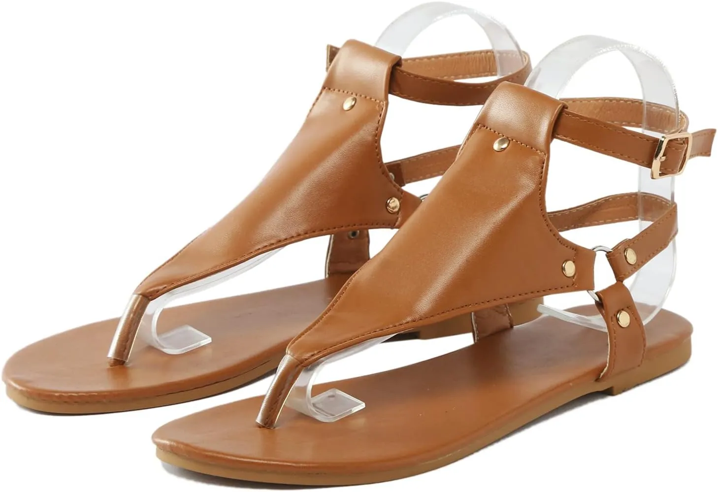 Flat Sandals for Women Dressy T-Strap Thong Flat Leather Strappy Sandal Summer Comfortable Ankle Strap Womens Open Toe Casual Sandal