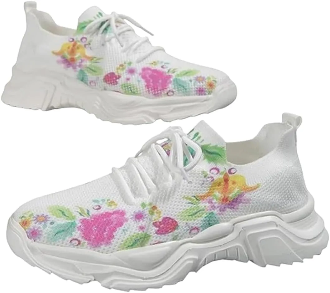 Floral Print Lace-Up Breathable Orthopedic Sneakers, Women's Mesh Breathable Sneakers,Orthopedic Sneakers for Women