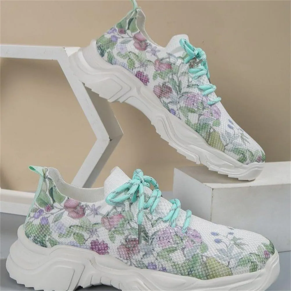 Floral Print Lace-Up Breathable Orthopedic Sneakers,Women's Mesh Breathable Sneakers,Anti-Slip Thick Soled Shoes.