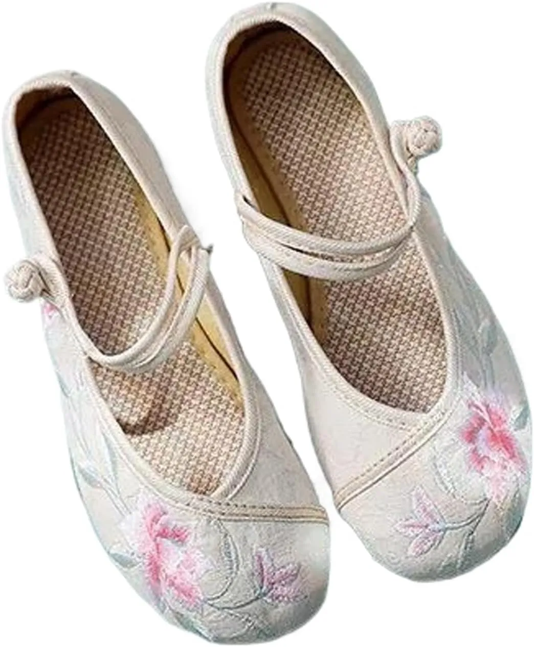 Flower Embroidered Women Comfortable Canvas Ballet Flats Instep Buckles Ladies Casual Flat Shoes
