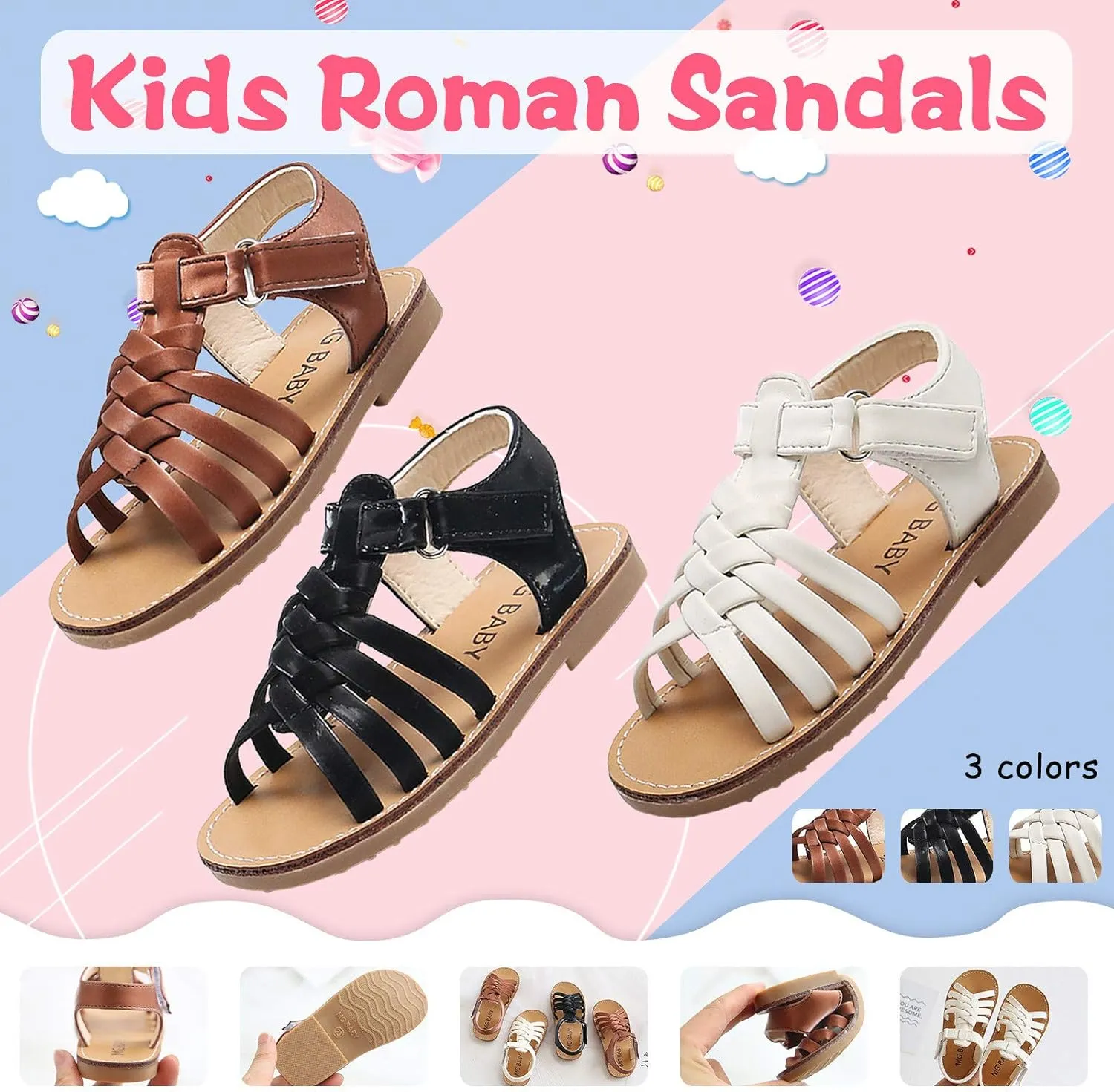 Girl Cute Wrap Toe Sandals Toddler Soft Flat Beach Sandal Kids Lightweight Outdoor Indoor Holiday Play Footwear