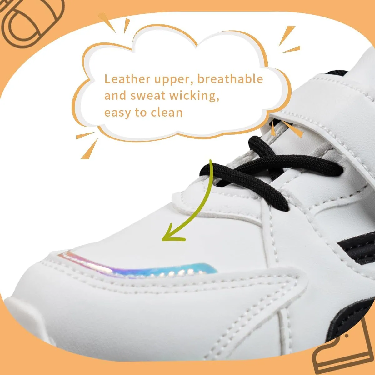 Kids Light Up Sneakers, Athletic Running Shoes with LED Soles, White and Black, Hook and Loop Closure