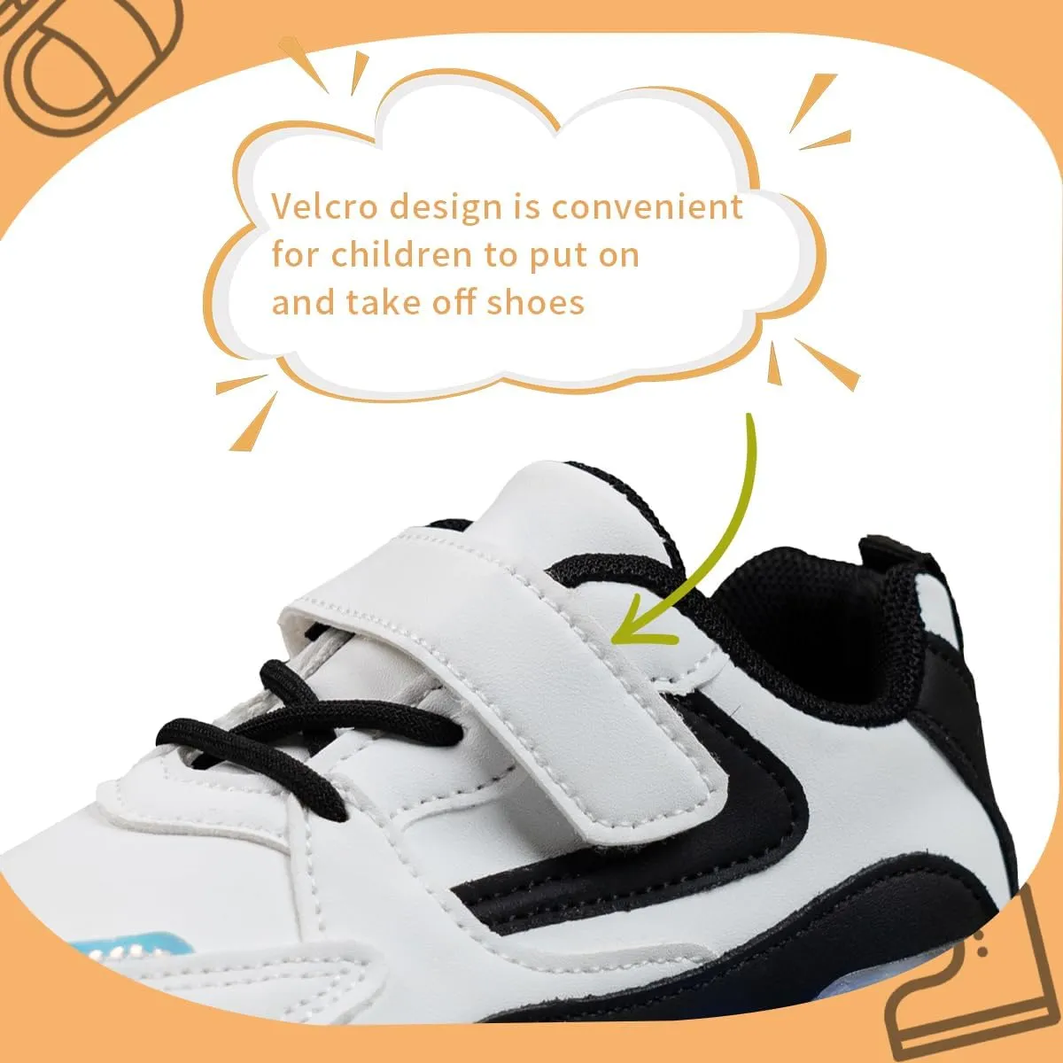 Kids Light Up Sneakers, Athletic Running Shoes with LED Soles, White and Black, Hook and Loop Closure