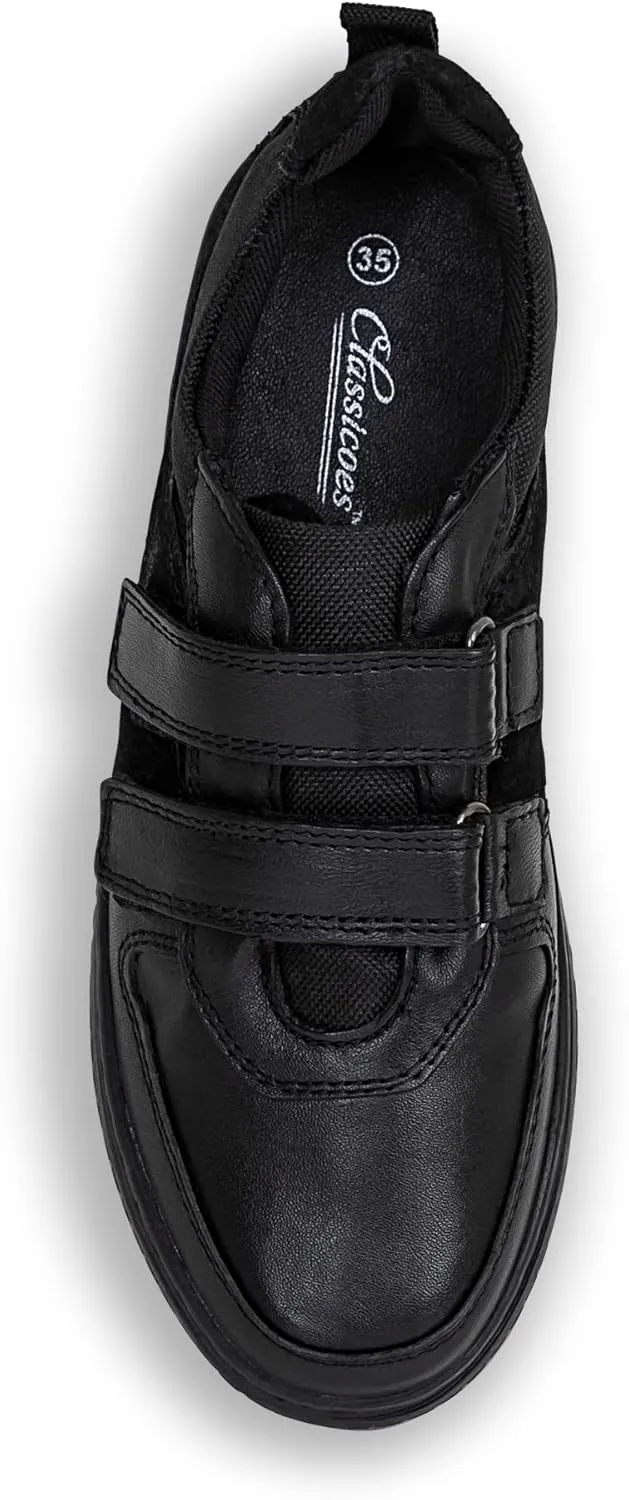 Kid's Velcro Leather Bootstrap Sneaker, Stylish Active Casual Shoe Ideal for School and Sports