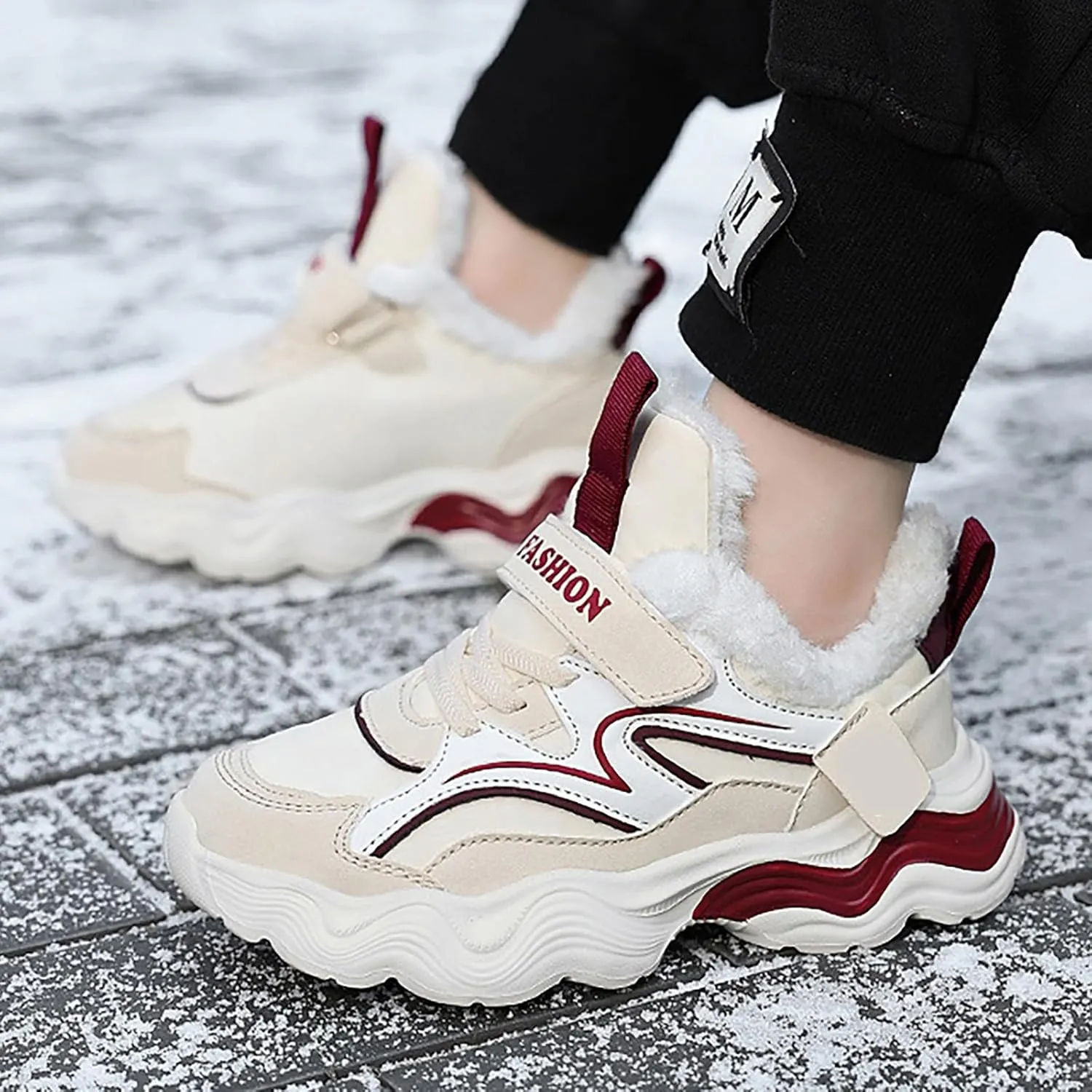 Kids Warm Slip On Athletic Sneakers, Comfortable Running Shoes for Boys Girls, Stylish Active Boys Basketball Shoes