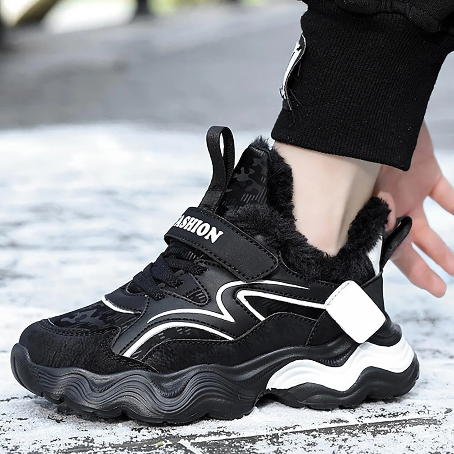 Kids Warm Slip On Athletic Sneakers, Comfortable Running Shoes for Boys Girls, Stylish Active Boys Basketball Shoes