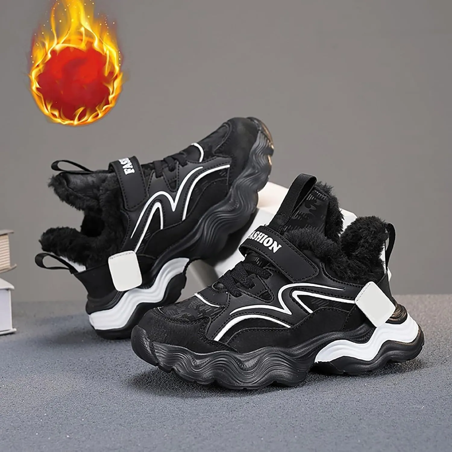 Kids Warm Slip On Athletic Sneakers, Comfortable Running Shoes for Boys Girls, Stylish Active Boys Basketball Shoes