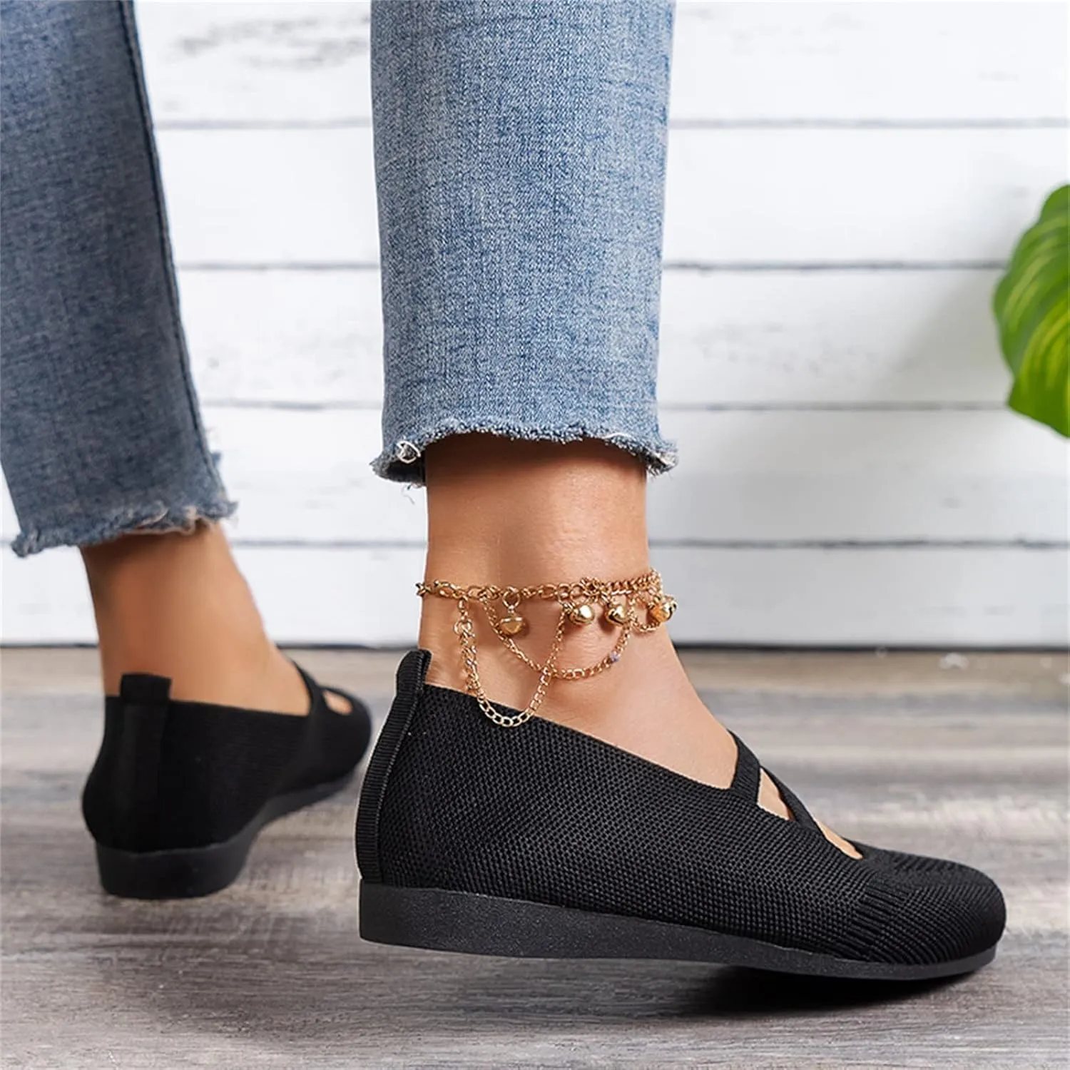 Ladies Fashion Solid Color Breathable Knitting Comfortable Flat Casual Shoes Toddler Casual Loafers Flat Shoes