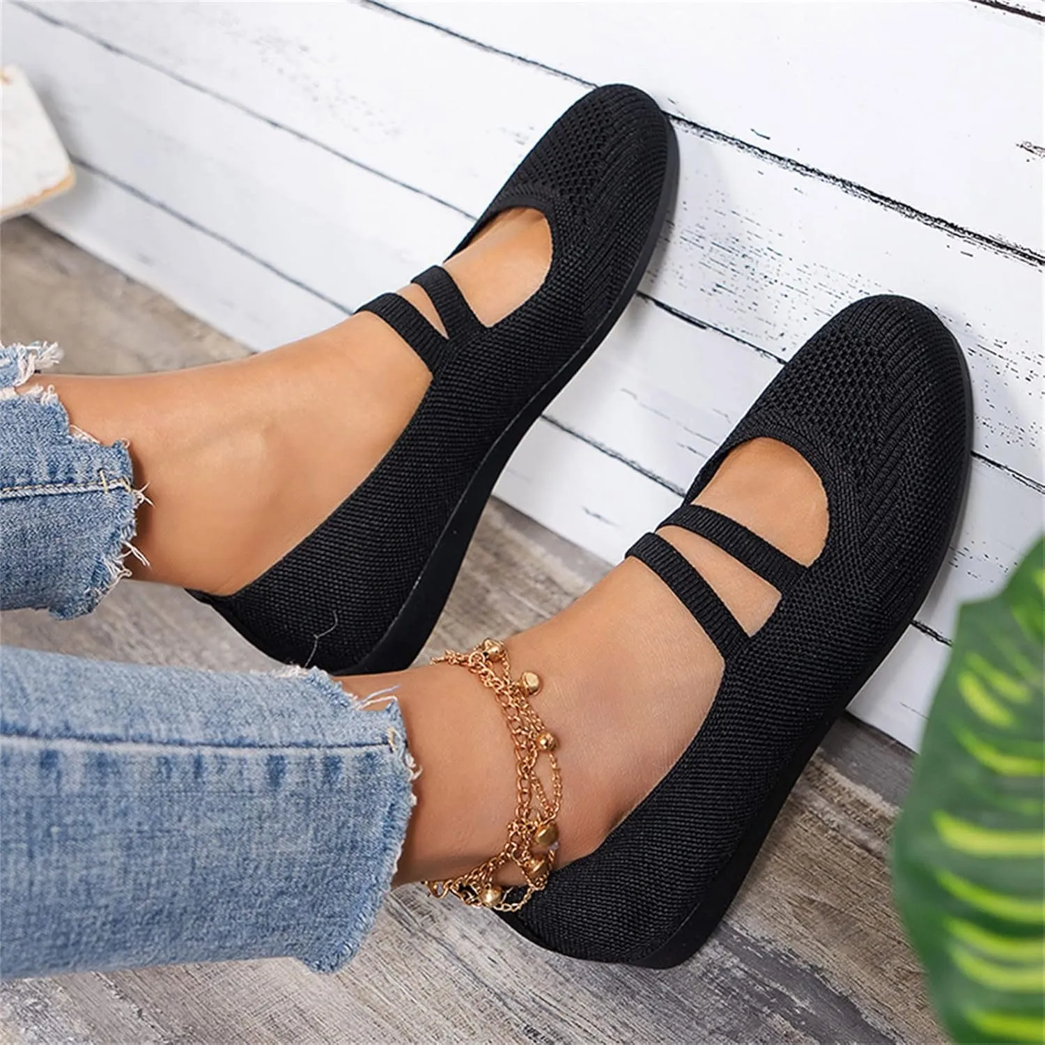 Ladies Fashion Solid Color Breathable Knitting Comfortable Flat Casual Shoes Toddler Casual Loafers Flat Shoes