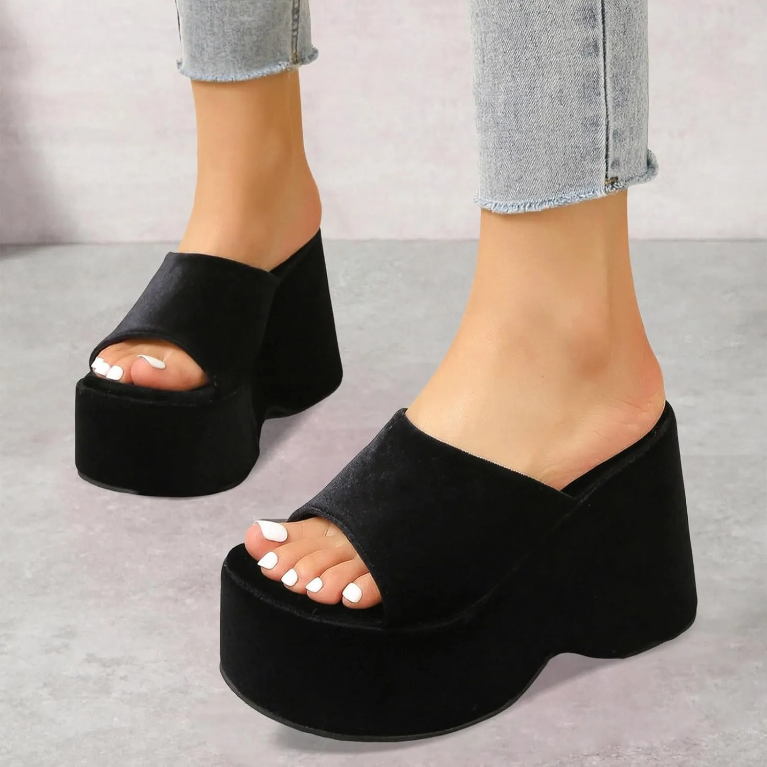 Ladies Fashion Solid Color Leather Open Toe Square Head Flat Casual Slipper Women's Slides Womens Sexy Slippers Size 9