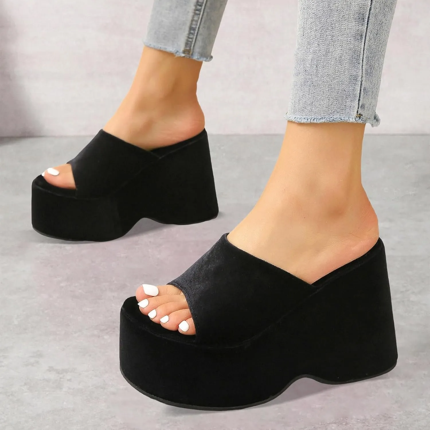 Ladies Fashion Solid Color Leather Open Toe Square Head Flat Casual Slipper Women's Slides Womens Sexy Slippers Size 9