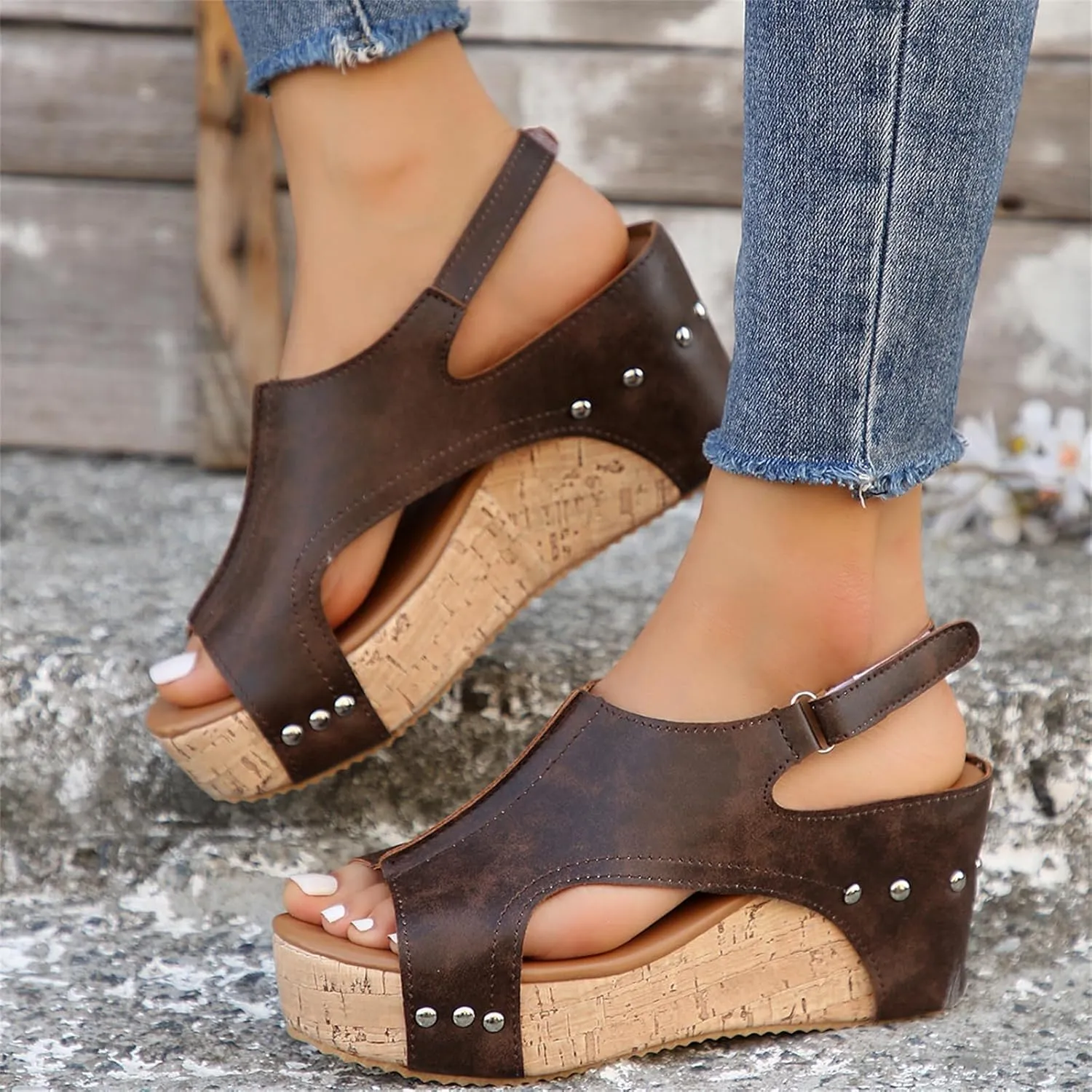 Ladmiple Platform Sandals Women Dressy Comfy Wedge Sandals Low Heel Open Toe Ankle Strap Casual Summer Comfortable Dress Shoe