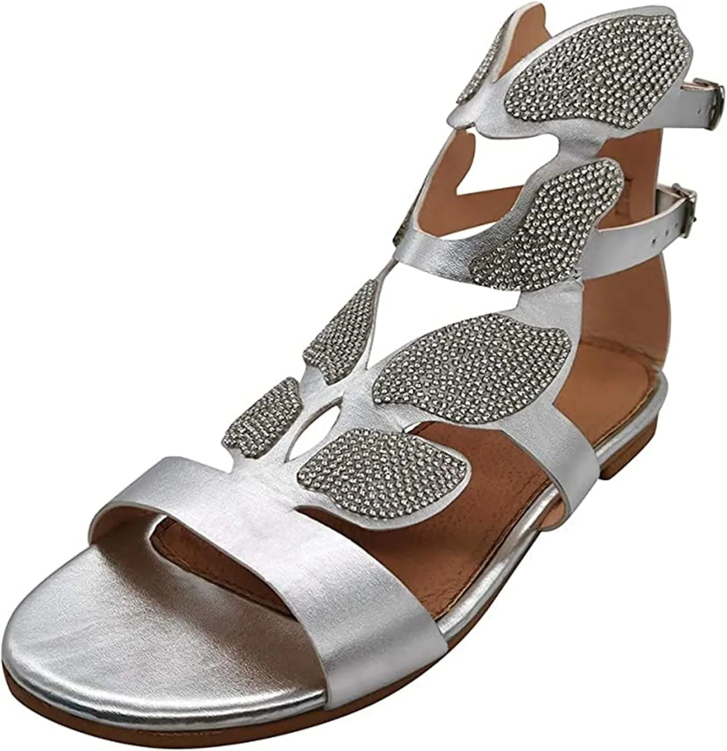 Ladmiple Sandals for Women 2023 Dressy Summer Fashion Strappy Crystal Sandal Casual Beach Party Open Toe Slipppers Shoes