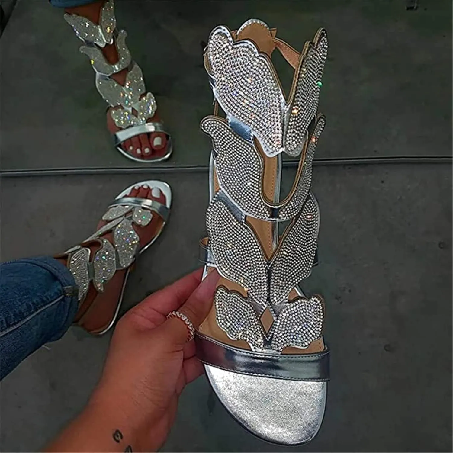 Ladmiple Sandals for Women 2023 Dressy Summer Fashion Strappy Crystal Sandal Casual Beach Party Open Toe Slipppers Shoes