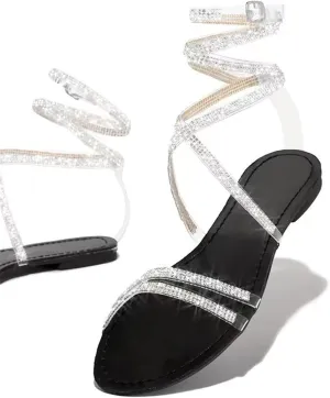 Ladmiple Sandals for Women 2023 Dressy Summer Fashion Strappy Crystal Sandal Casual Beach Party Open Toe Slipppers Shoes