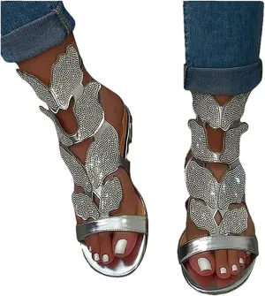 Ladmiple Sandals for Women 2023 Dressy Summer Fashion Strappy Crystal Sandal Casual Beach Party Open Toe Slipppers Shoes