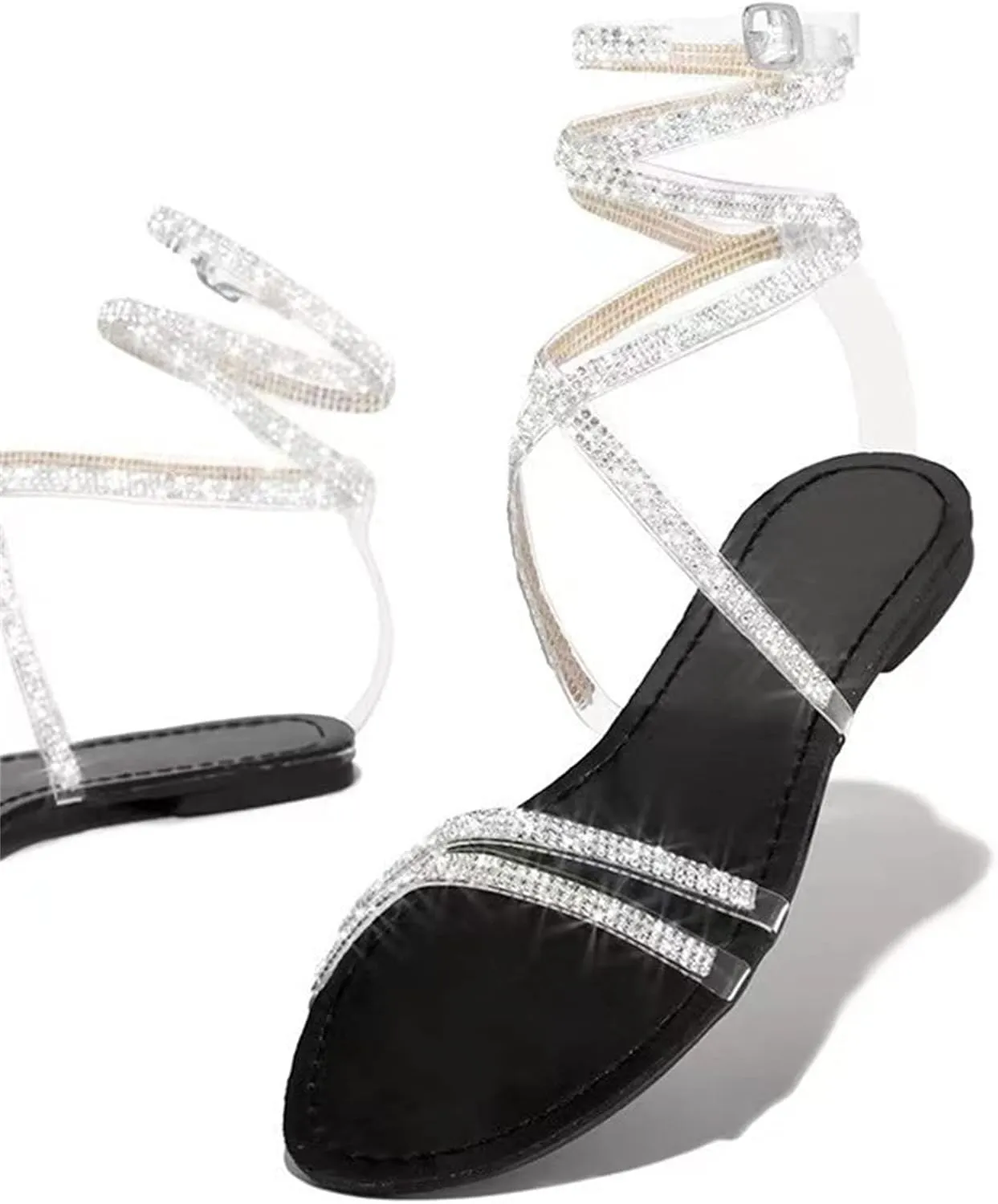 Ladmiple Sandals for Women 2023 Dressy Summer Fashion Strappy Crystal Sandal Casual Beach Party Open Toe Slipppers Shoes
