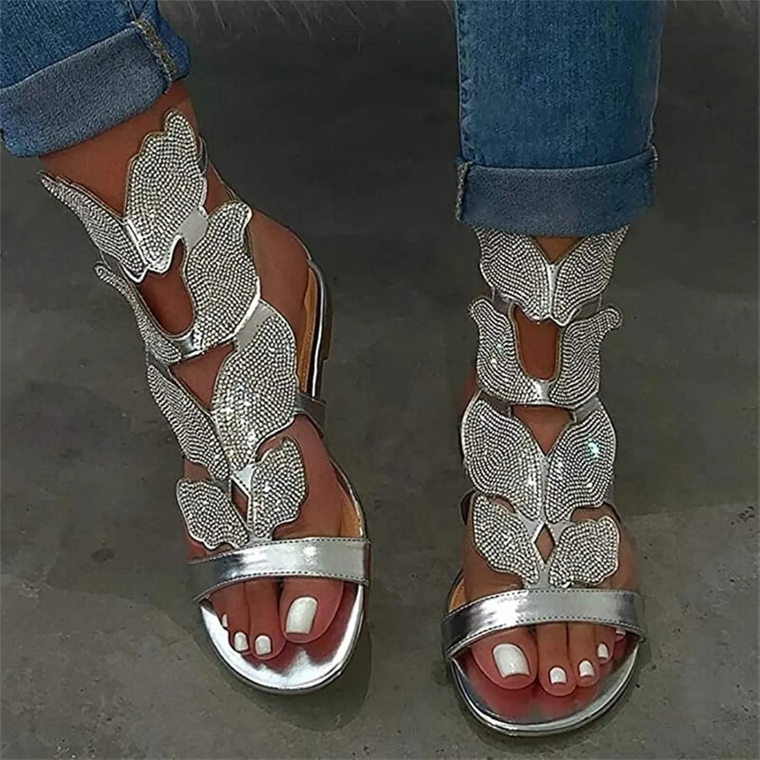 Ladmiple Sandals for Women 2023 Dressy Summer Fashion Strappy Crystal Sandal Casual Beach Party Open Toe Slipppers Shoes