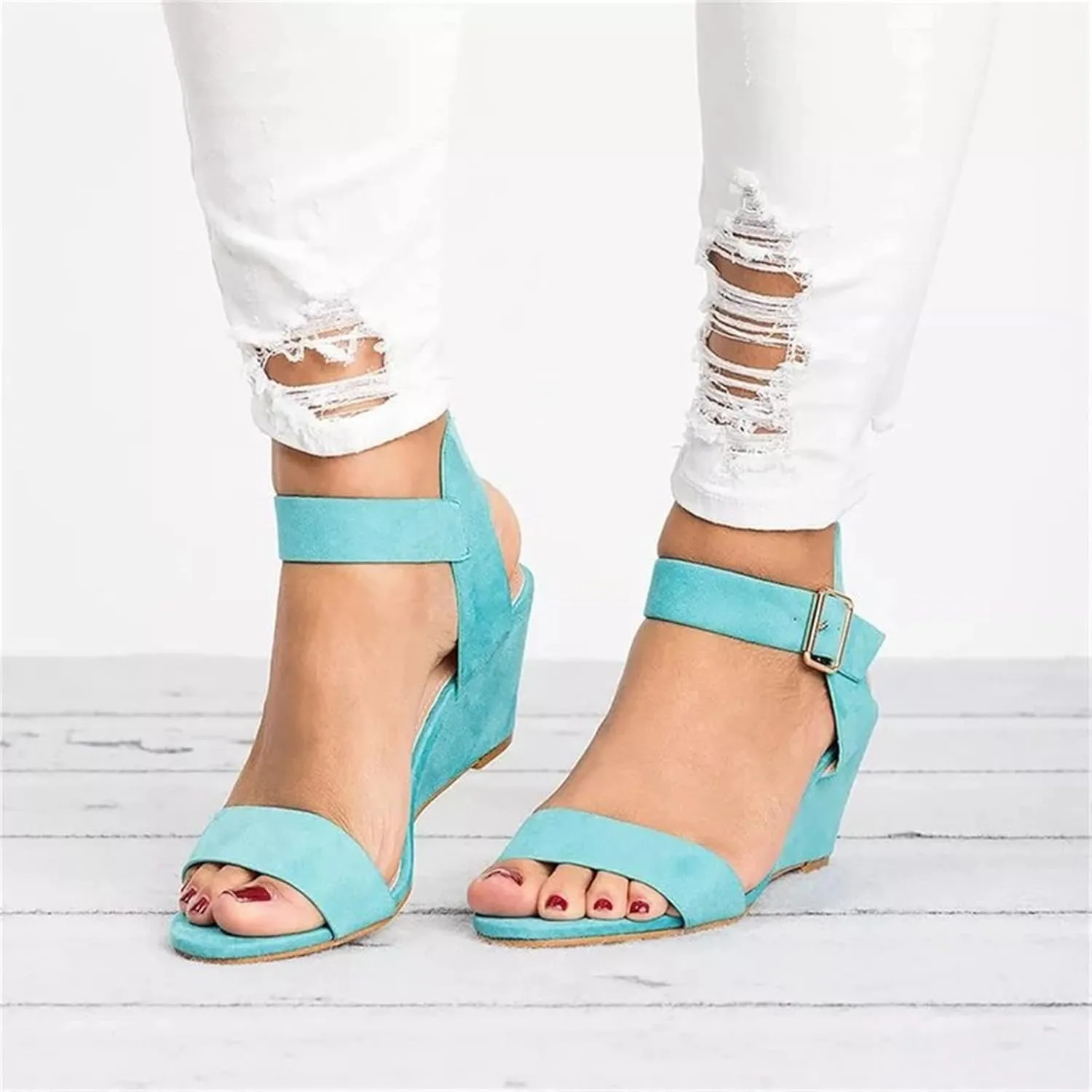 Ladmiple Sandals for Women Dressy Summer,Women's Comfy Espadrille Wedge Platform Sandals Ankle Buckle Open Toe Sandals