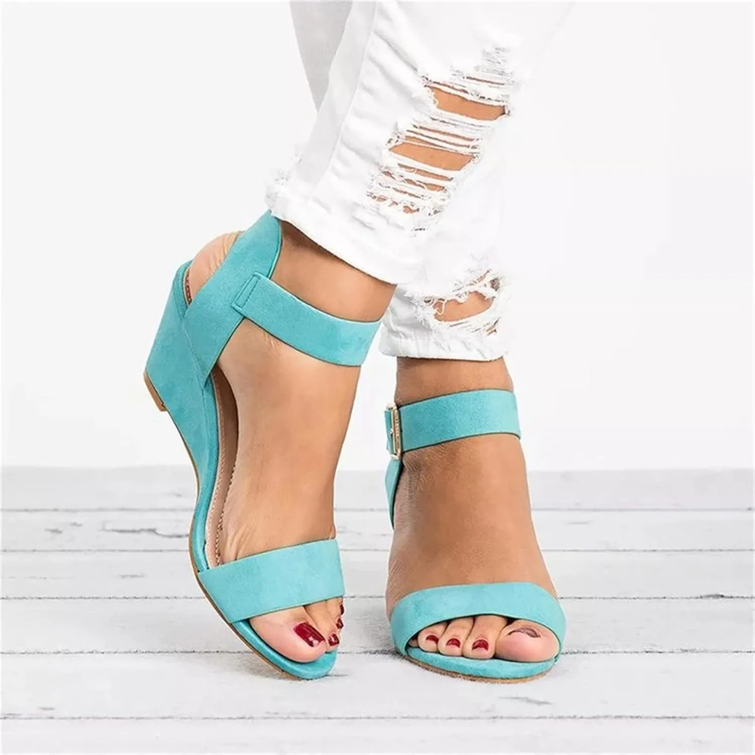 Ladmiple Sandals for Women Dressy Summer,Women's Comfy Espadrille Wedge Platform Sandals Ankle Buckle Open Toe Sandals