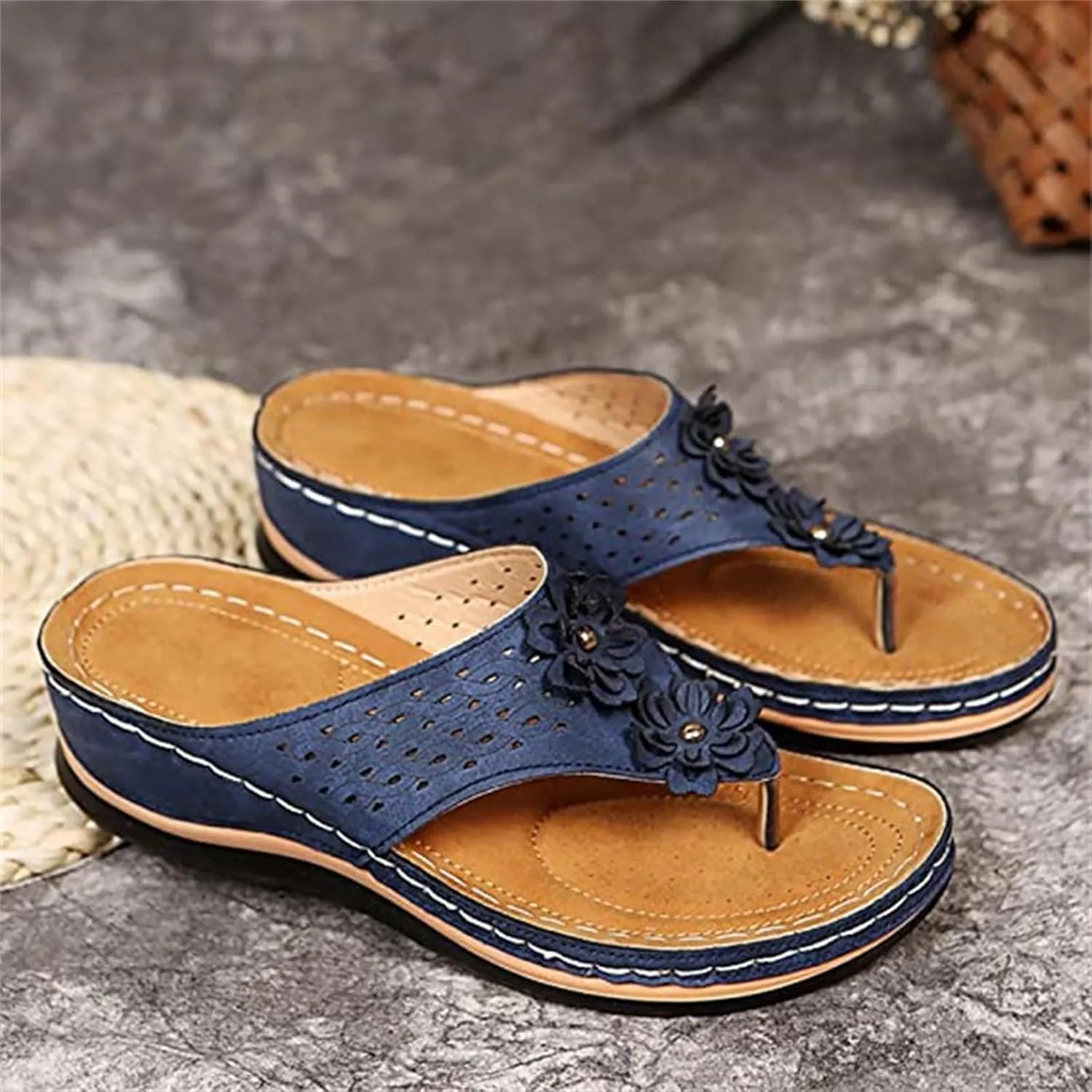 Ladmiple Sandals Women 2023 Fashion Flower Orthopedic Flip Flops with Arch Support Slippers Casual Roman Open Toe Shoes