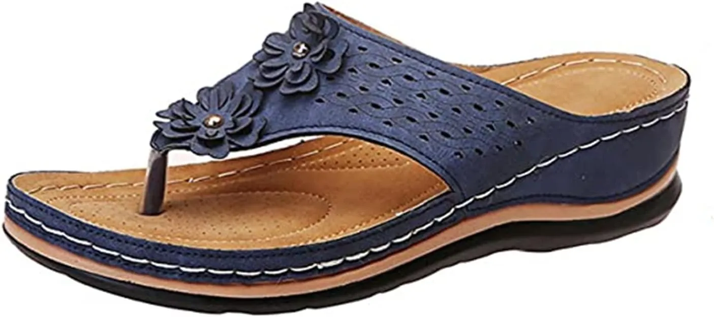 Ladmiple Sandals Women 2023 Fashion Flower Orthopedic Flip Flops with Arch Support Slippers Casual Roman Open Toe Shoes