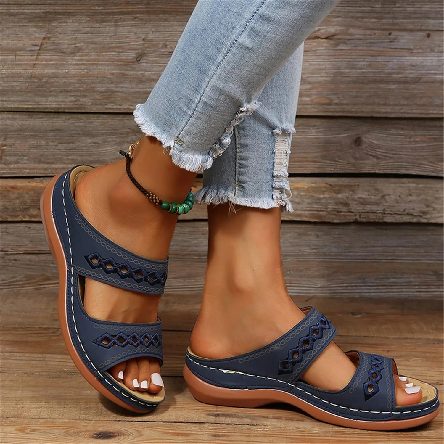 Ladmiple Sandals Women 2023 Trendy Floral Orthopedic Flip Flops with Arch Support Slippers Casual Roman Open Toe Sandal