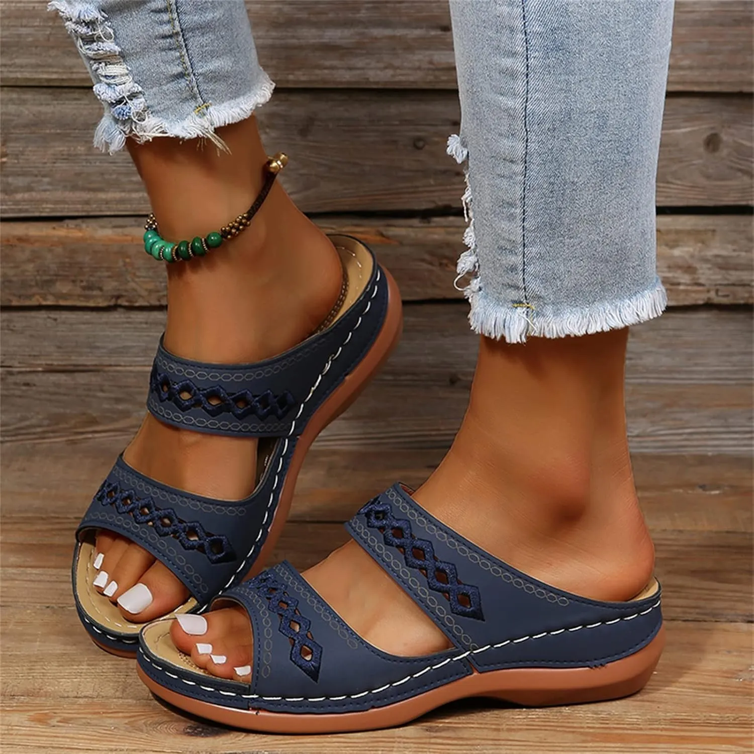 Ladmiple Sandals Women 2023 Trendy Floral Orthopedic Flip Flops with Arch Support Slippers Casual Roman Open Toe Sandal