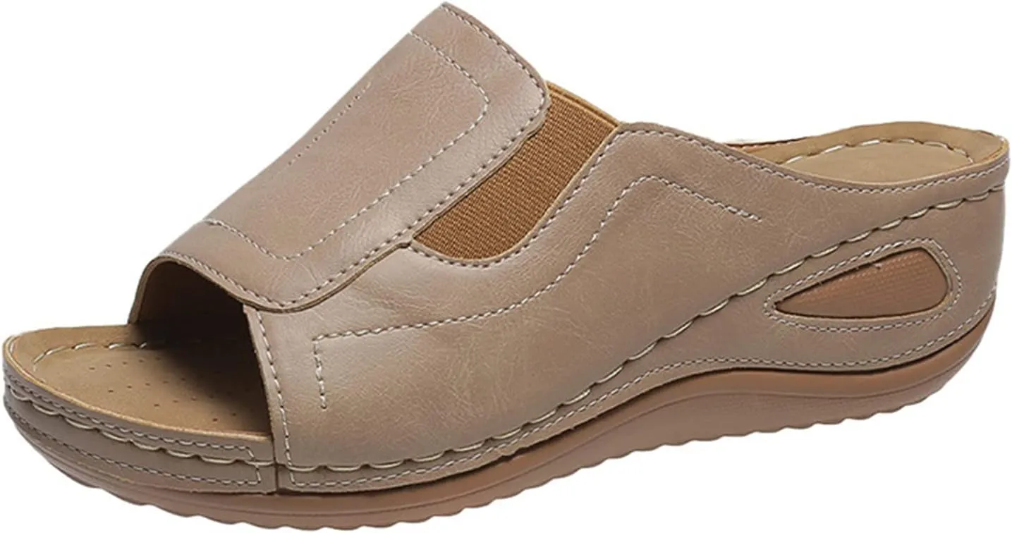 Ladmiple Sandals Women Comfortable Flower Orthopedic Flip Flops Arch Support Wedge Slippers Casual Roman Slip On Sandal