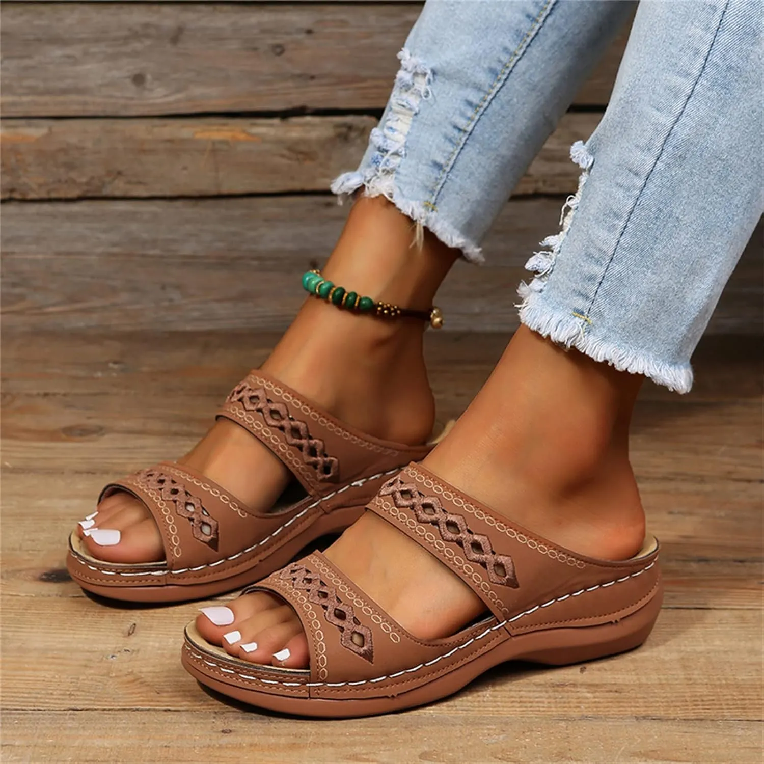 Ladmiple Sandals Women Summer Fashion Hollow-Out Flip Flops Arch Support Slippers Beach Roman Open Toe Orthopedic Sandal