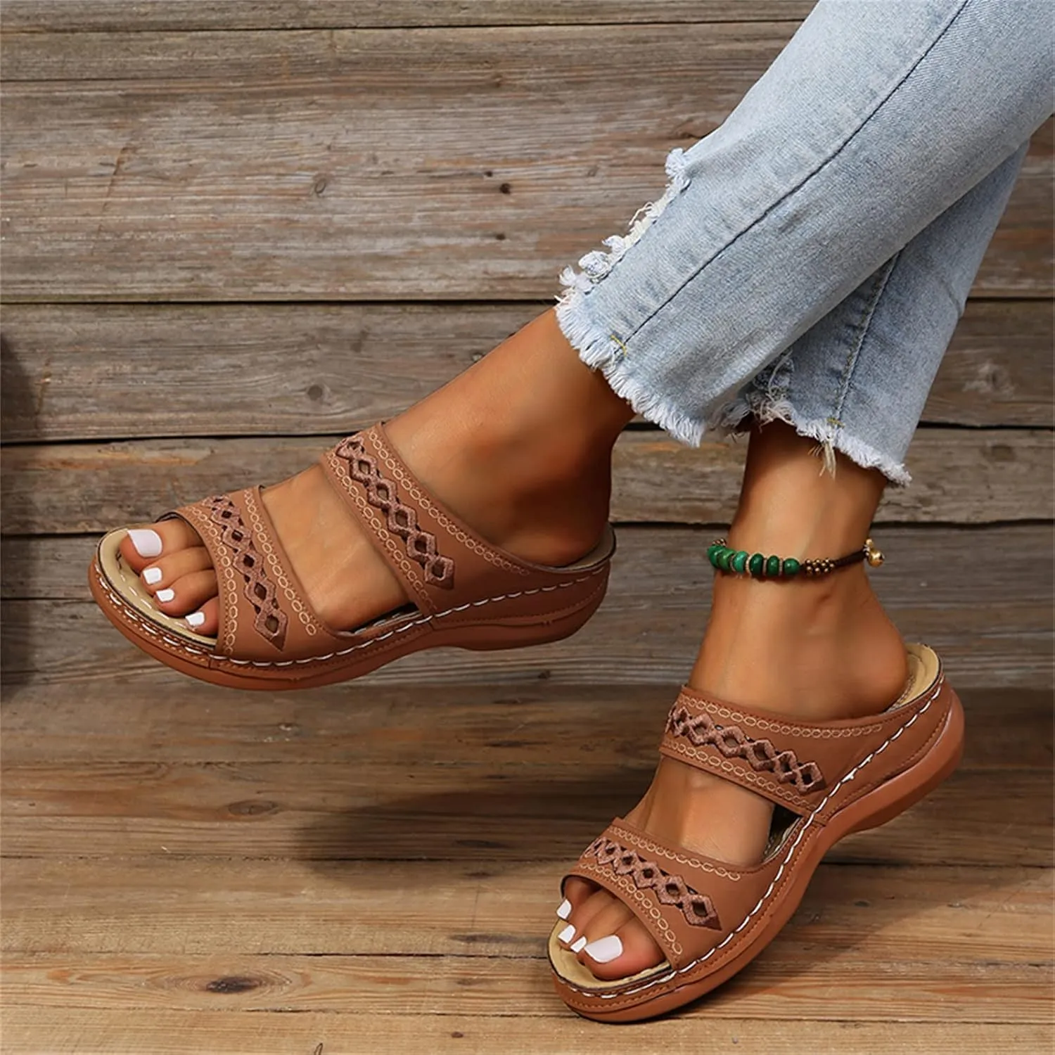 Ladmiple Sandals Women Summer Fashion Hollow-Out Flip Flops Arch Support Slippers Beach Roman Open Toe Orthopedic Sandal