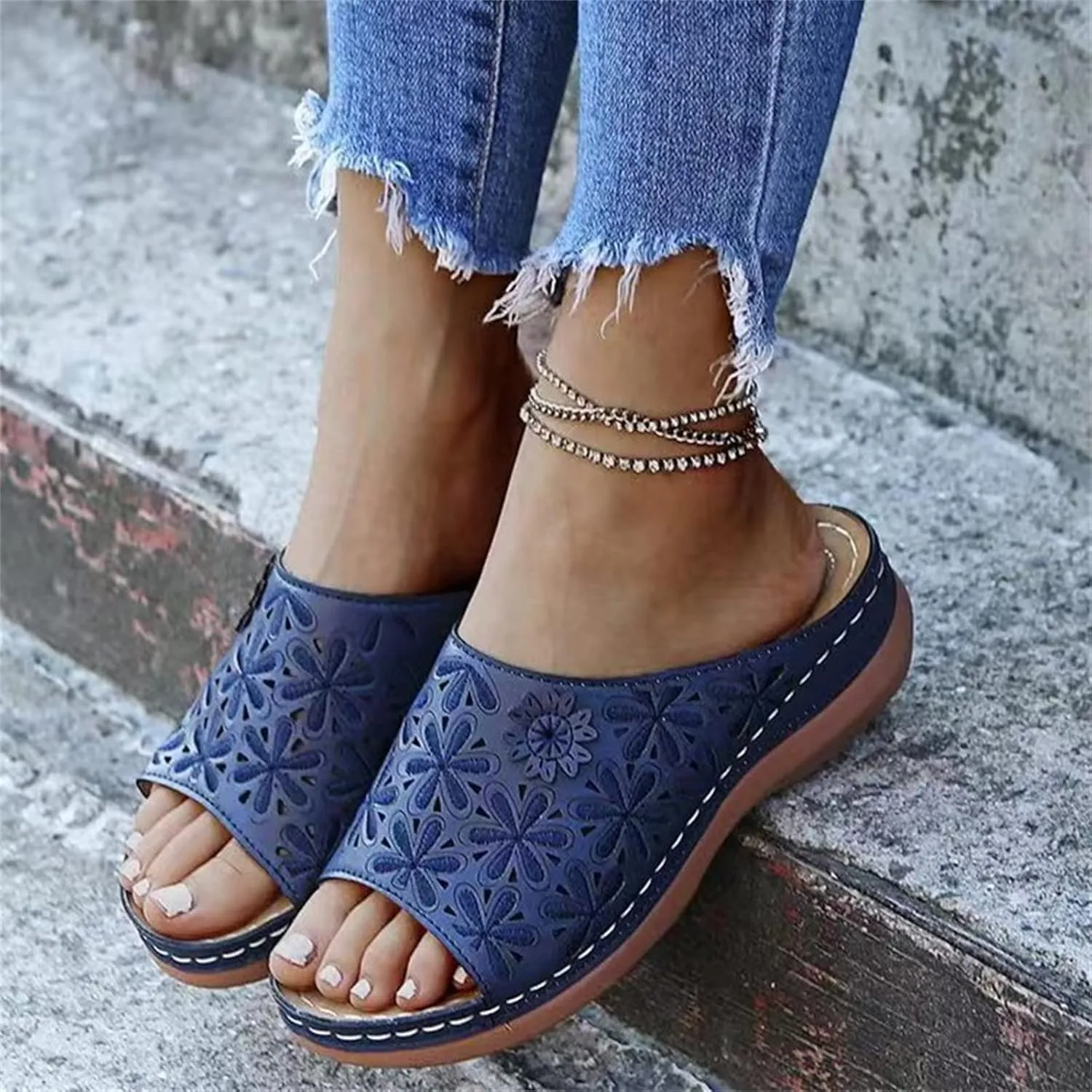 Ladmiple Sandals Women Summer Fashion Hollow-Out Flip Flops Arch Support Slippers Beach Roman Open Toe Orthopedic Sandal