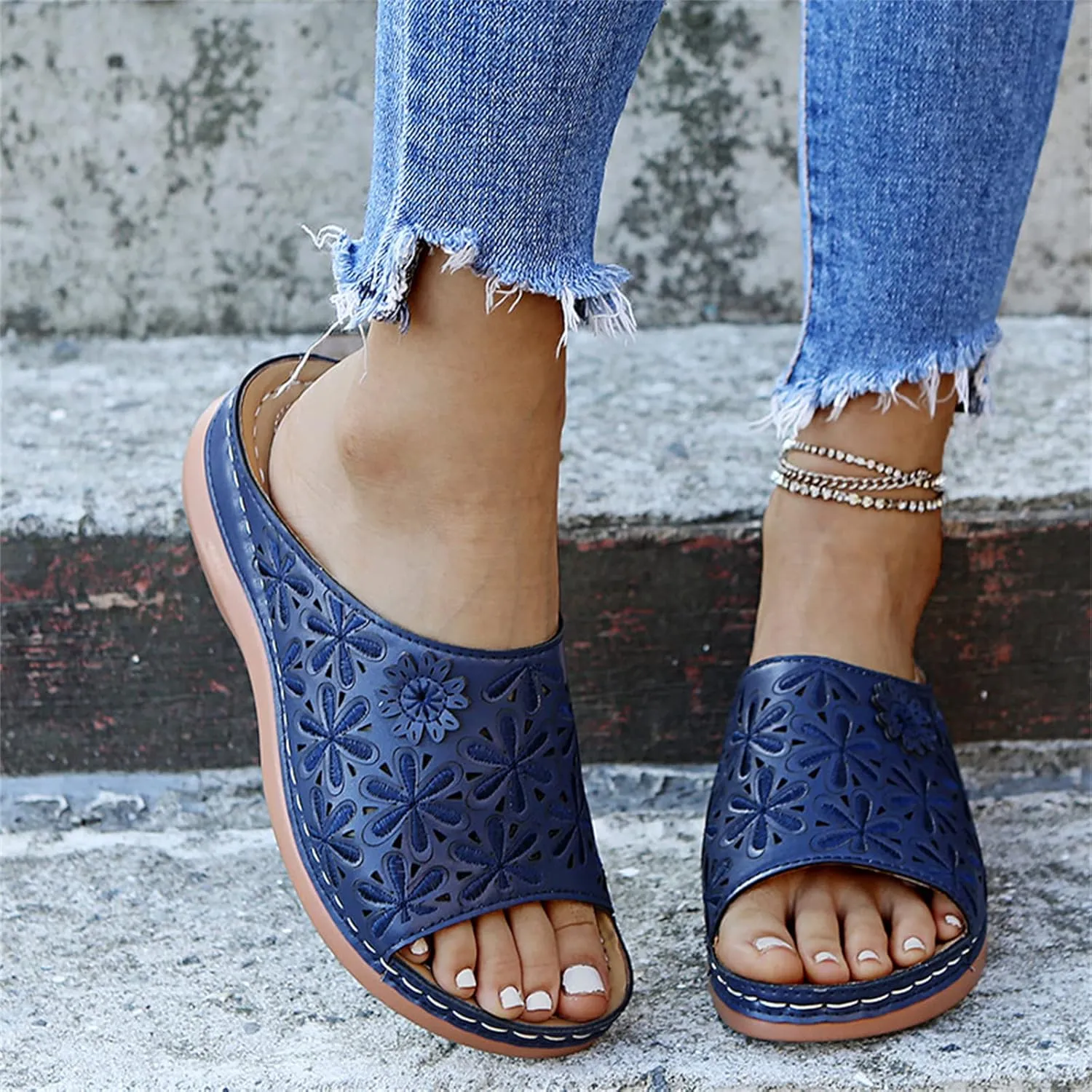 Ladmiple Sandals Women Summer Fashion Hollow-Out Flip Flops Arch Support Slippers Beach Roman Open Toe Orthopedic Sandal