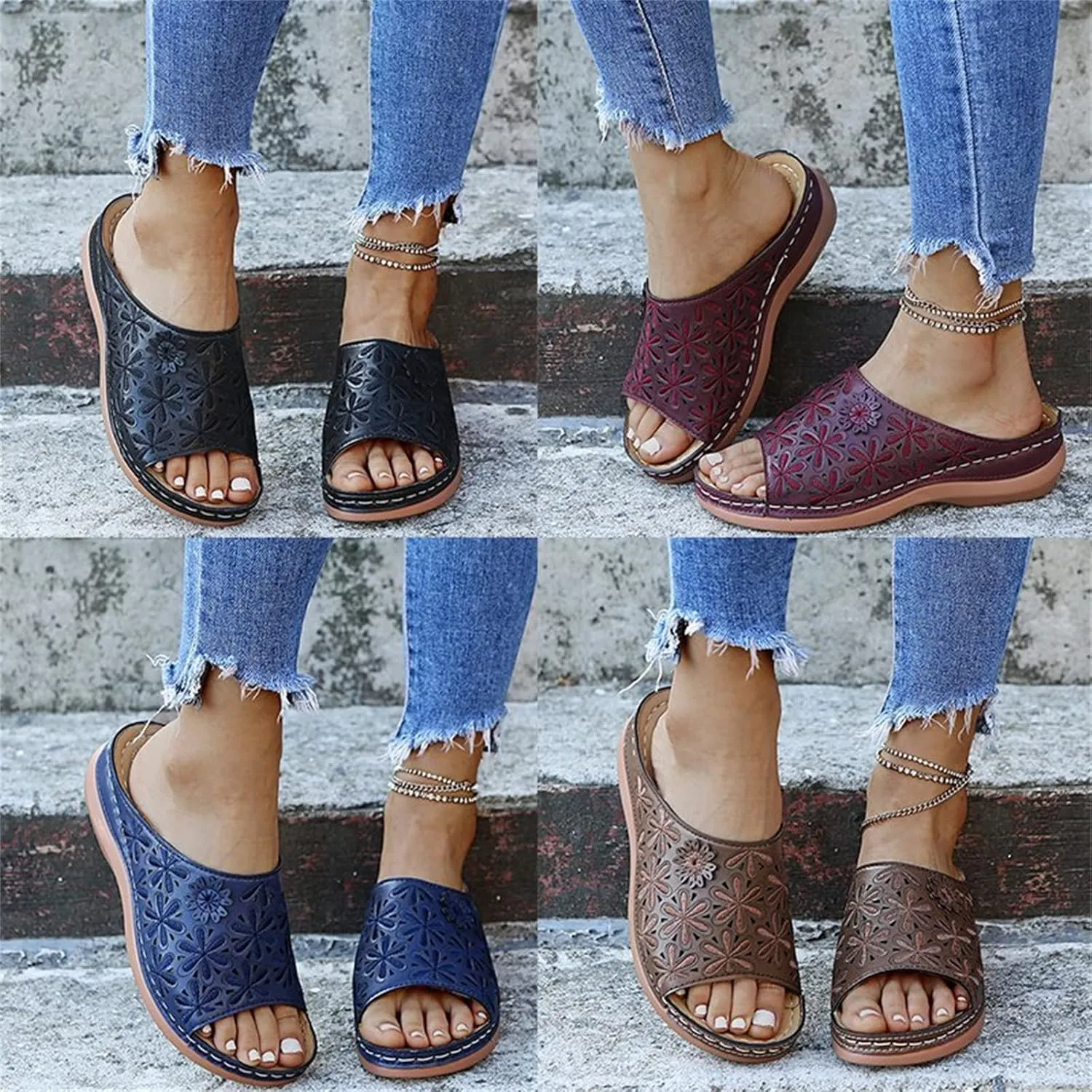 Ladmiple Sandals Women Summer Fashion Hollow-Out Flip Flops Arch Support Slippers Beach Roman Open Toe Orthopedic Sandal