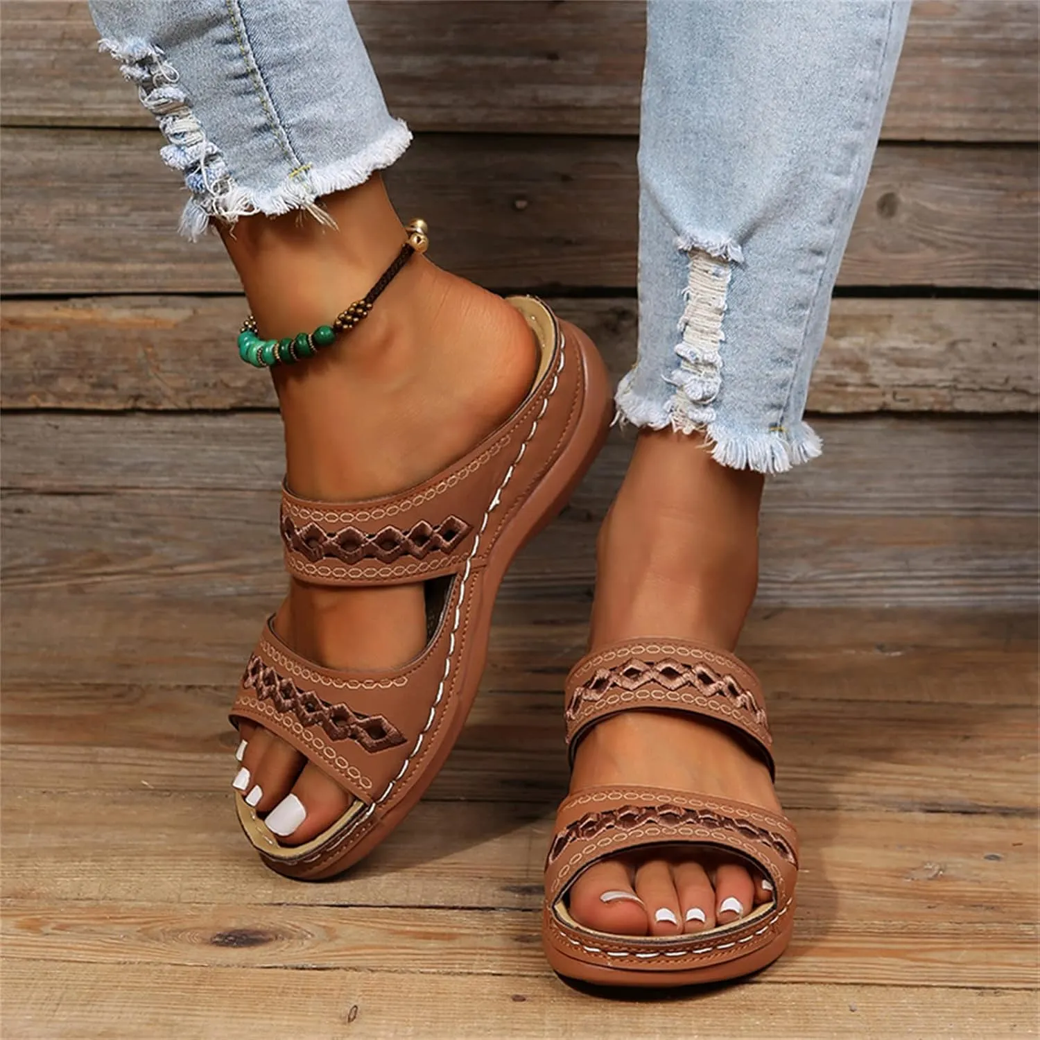 Ladmiple Sandals Women Summer Fashion Hollow-Out Flip Flops Arch Support Slippers Beach Roman Open Toe Orthopedic Sandal